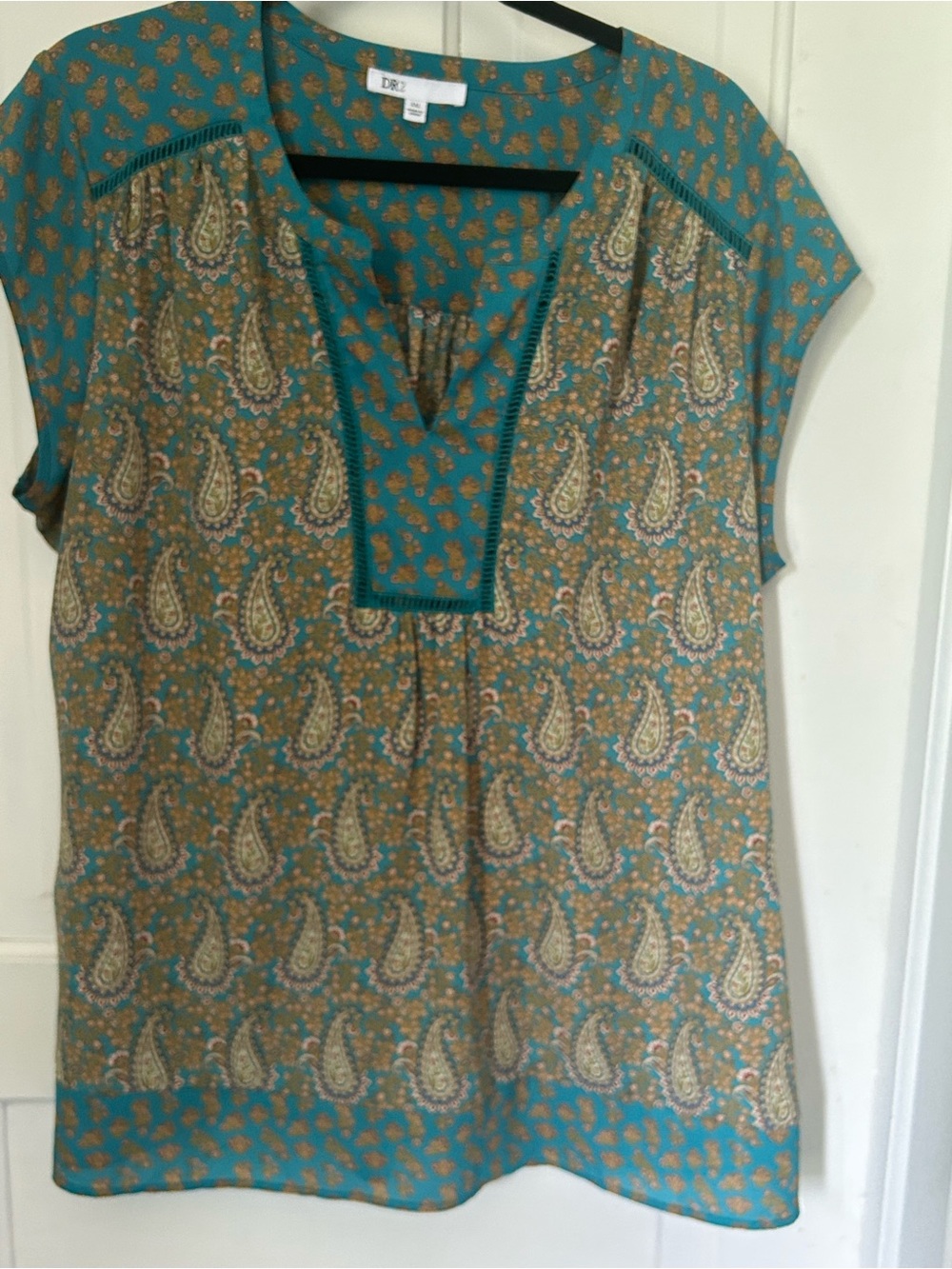 DR2 Teal and Tan Paisley Short Sleeve Tunic